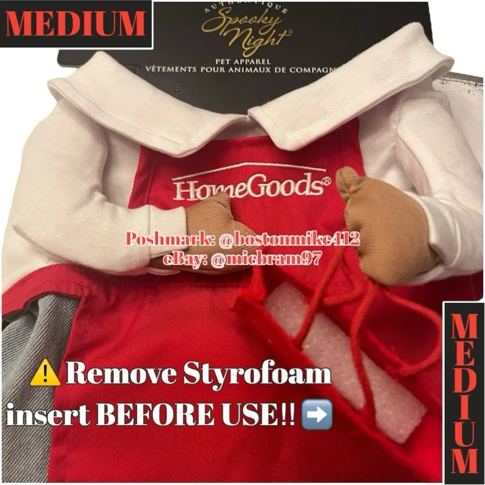 HomeGoods Employee Shopper Halloween Pet Costume MEDIUM Dog Red Apron Shirt Bag